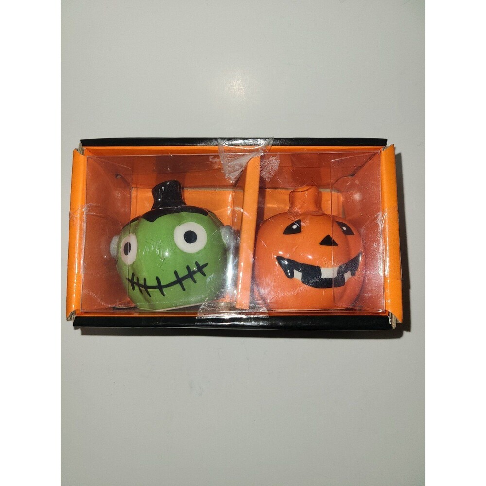 Halloween Salt and Pepper Shaker Set Frankenstein Jack o Lantern Pumpkins